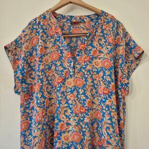 Vince Camuto Women's XL Split V-Neck Blouse Floral Paisley Arabesque Boho Maxima